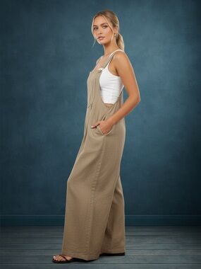 Pintuck Detail Olive Color Overall with Side Pockets